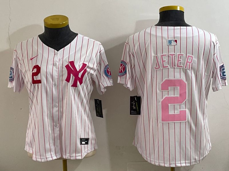 Women 2025 New York Yankees #2 Jeter White pink Joint Name Nike MLB Jersey style 5->oakland raiders->NFL Jersey